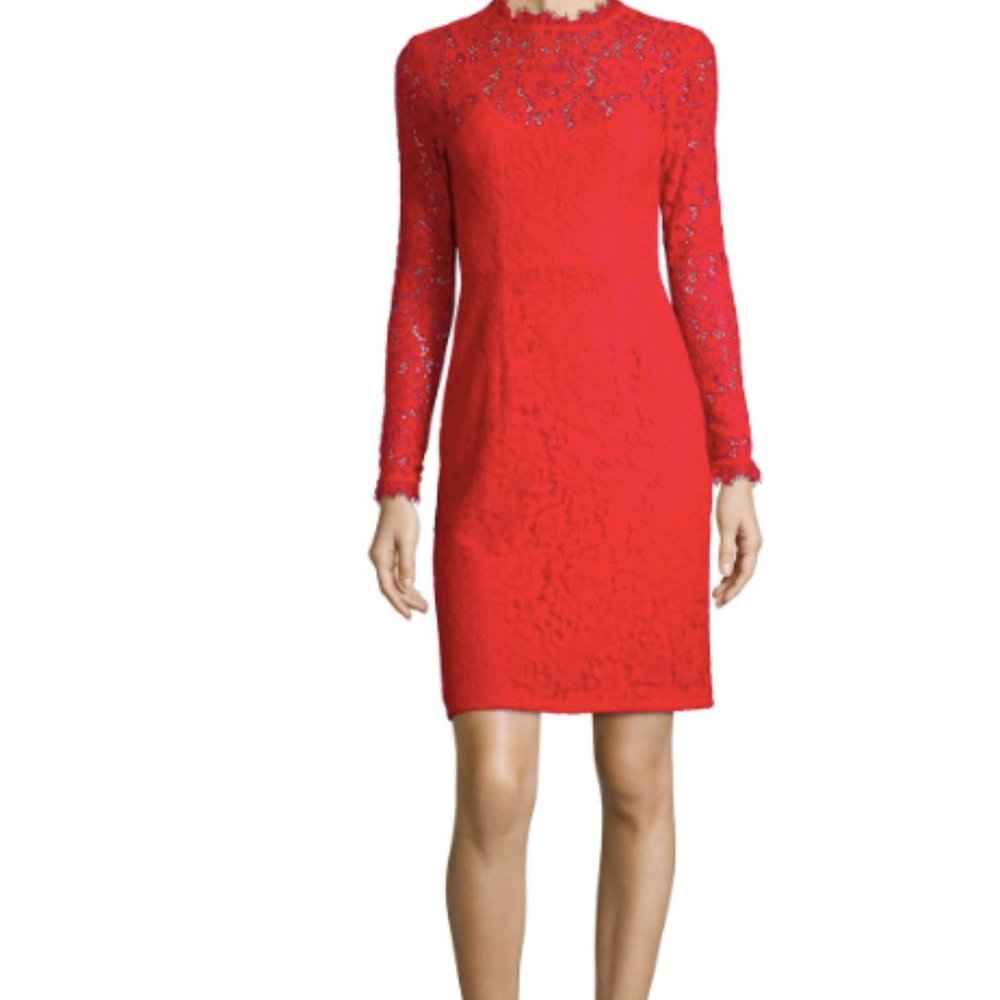 Temperley London Coco Lace Sheath Dress In Red